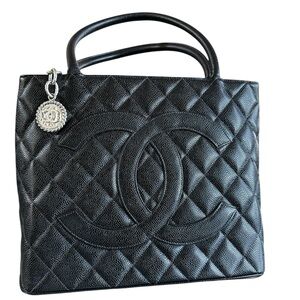 Authentic Chanel Medallion Tote Quilted Caviar Leather Bag